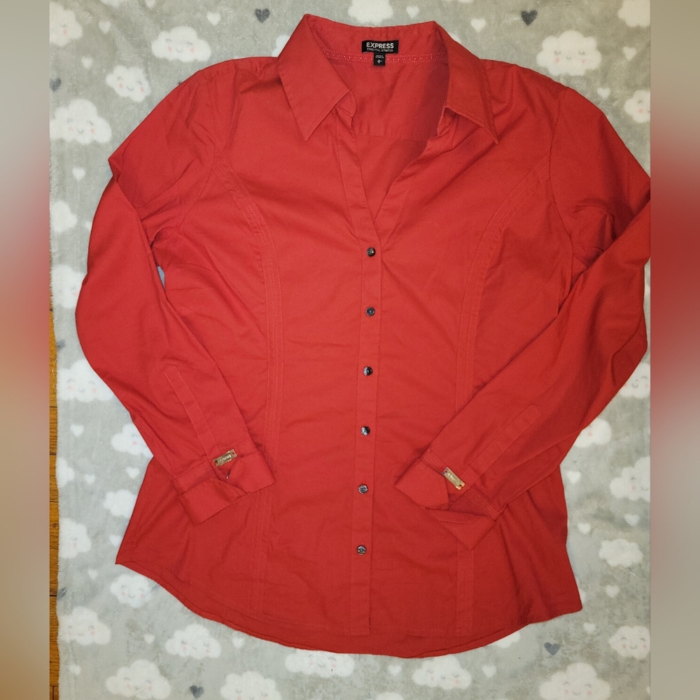 Express Essential Stretch women's fitted button down long sleeve shirt size L